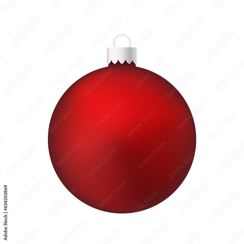 Red Christmas tree toy or ball Volumetric and realistic color illustration Red Christmas tree toy or ball Volumetric and realistic color illustration