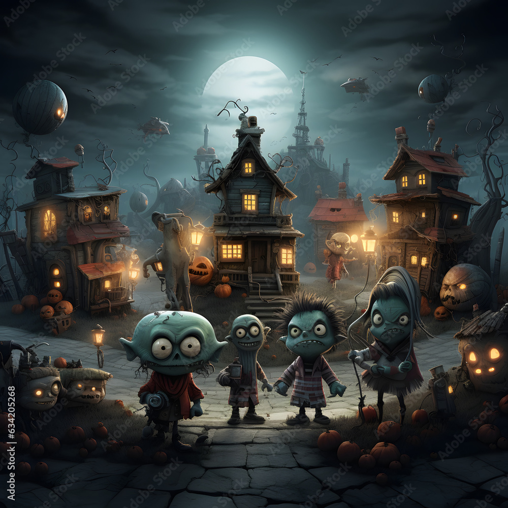 Scary Halloween Setting, monster and zombies