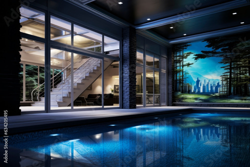Swimming pool in a modern house. Generative AI