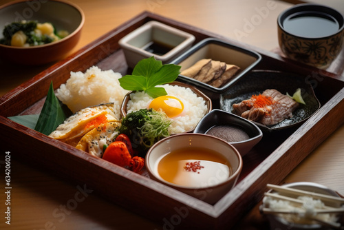a closeup of a Japanese breakfast,, AI generated, Generative AI, AI Art, illustration,