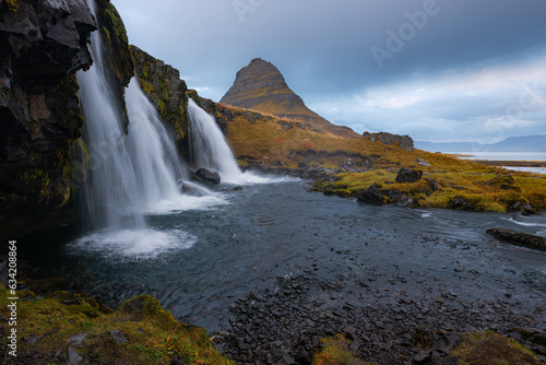 Icelandic landscape - Kirkjufellsfoss waterfalls and mount kirkjufell