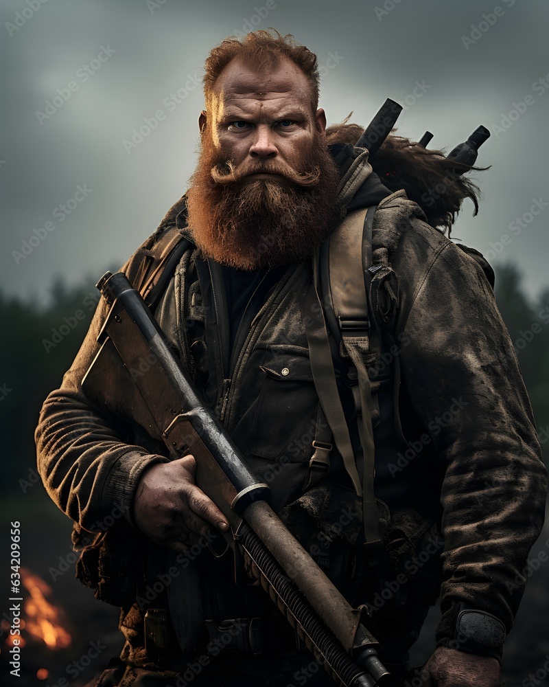 portrait of a man with a gun red beard portrait of a man with a gun red beard