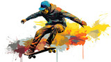Teenage man playing skateboard illustration vector in abstract mixed grunge colors digital painting in minimal graphic art style. Sport concept. Digital illustration generative AI.