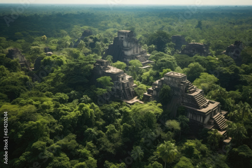 Captivating Aerial View of Majestic Ancient Mayan Ruins amidst Lush Jungle Landscape