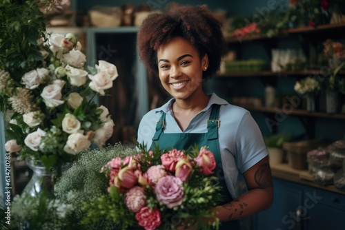 Young woman of african ethnicity working in a flower shop © NikoG