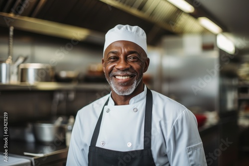 Middle aged african american chef working in a restaurant kitchen