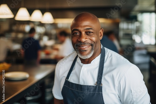 Middle aged african american chef working in a restaurant kitchen