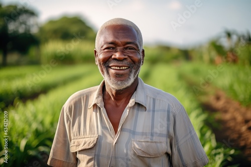 Senior male african american farmer smiling portrait on his farm field