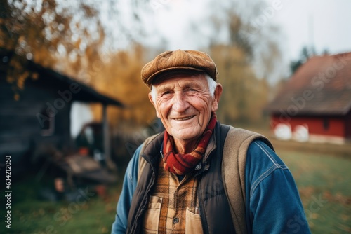 Senior caucasian male farmer smiling portrait on a farm