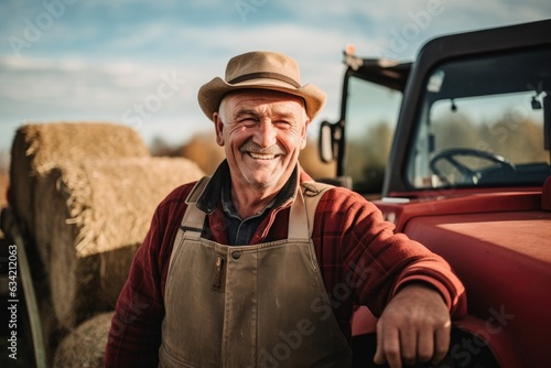 Senior caucasian male farmer smiling portrait on a farm