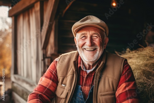 Senior caucasian male farmer smiling portrait on a farm