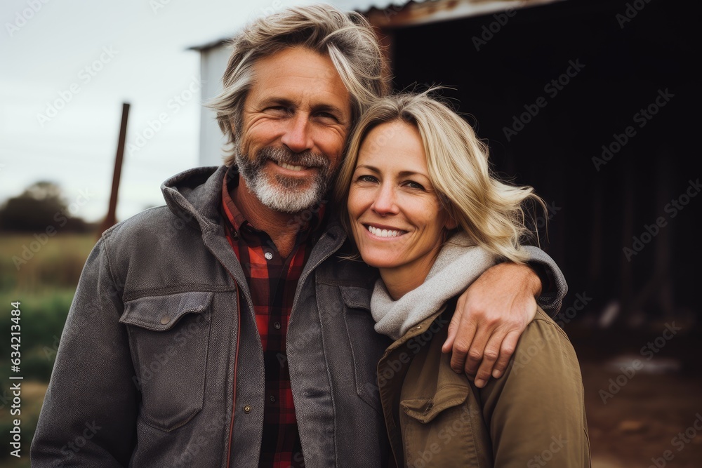 Middle aged caucasian couple living on a ranch in the countryside in the USA smiling portrait Middle aged caucasian couple living on a ranch in the countryside in the USA smiling portrait