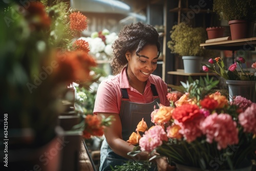Young woman of african ethnicity working in a flower shop © Baba Images