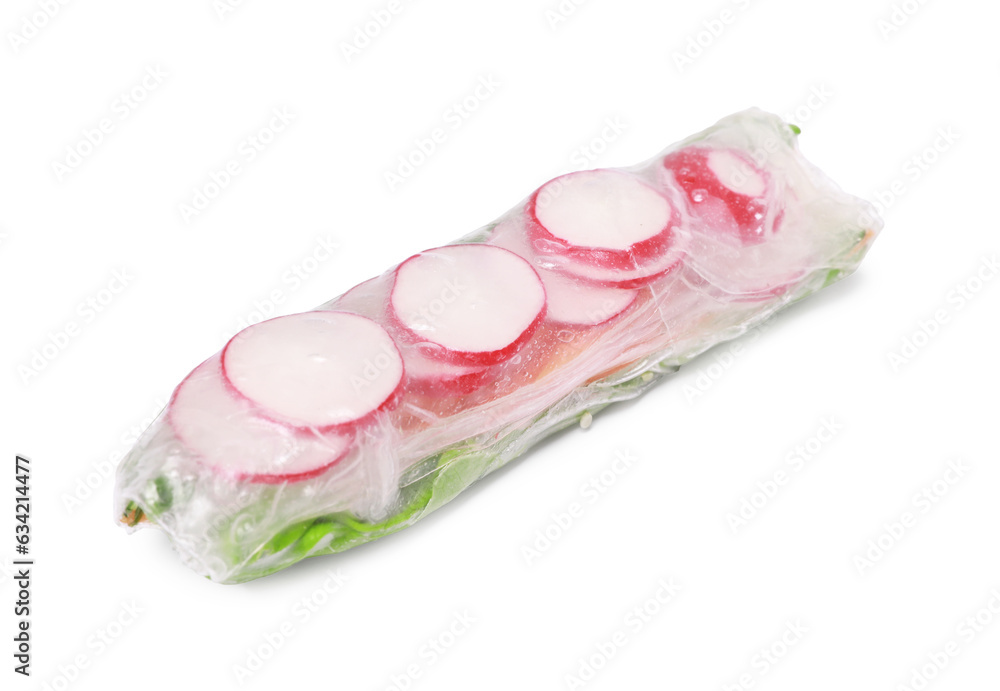 Tasty spring roll wrapped in rice paper isolated on white Tasty spring roll wrapped in rice paper isolated on white