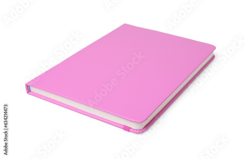 Closed pink office notebook isolated on white