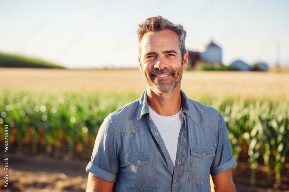 Middle aged caucasian farming smiling on his farm field Middle aged caucasian farming smiling on his farm field