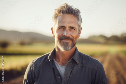 Portrait of a smilimg middle aged caucasian farmer on his farm field