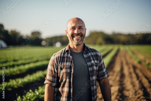 Portrait of a smilimg middle aged caucasian farmer on his farm field photo