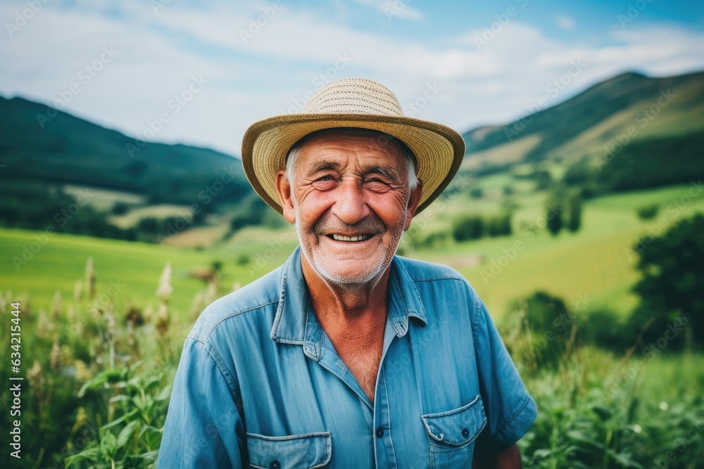 Portrait of a smiling senior man at his farm in the countryside