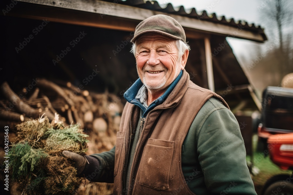 Portrait of a smiling senior man at his farm in the countryside