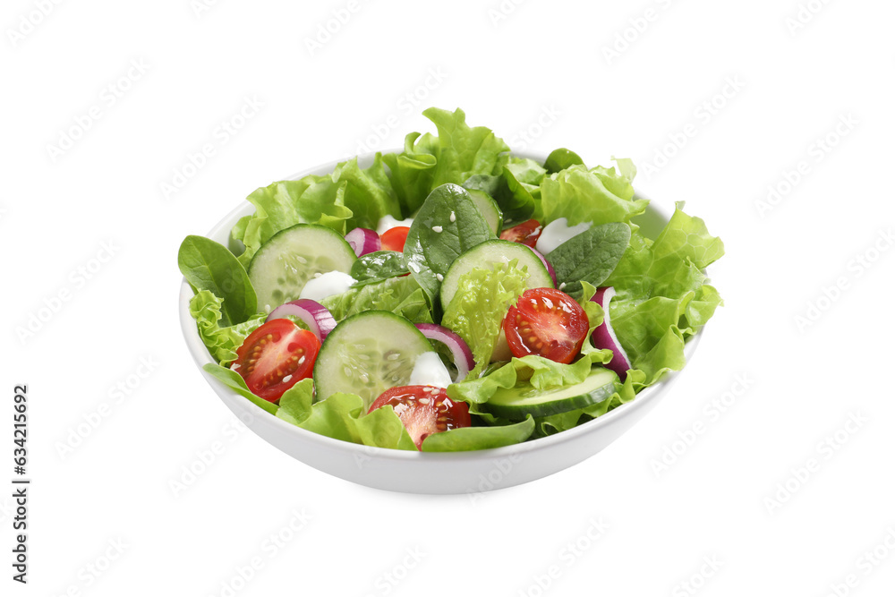 Delicious salad in bowl isolated on white Delicious salad in bowl isolated on white