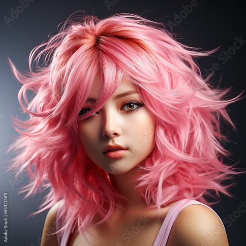 Young woman with pink hair, generative ai