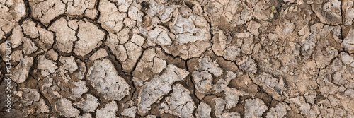 Dry cracked ground as background, top view. Banner design
