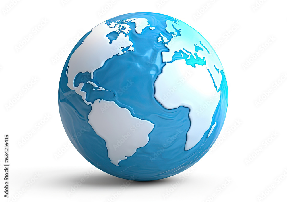 Fototapeta premium Smooth Cartoon Earth Illustration: Tranquil Blue and White on White Background (Generative AI)