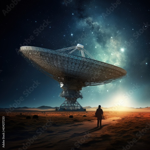 A massive radio telescope dish, capturing signals from distant galaxies. Generative AI