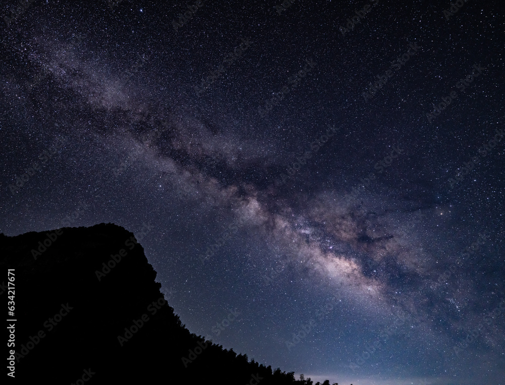 Naklejka premium Stargazing; Milky Way, Changqi Town, Chishui City, Guizhou Province, China. Moon Lake Scenic Resort of Chishui. Hong-Chuan Yan