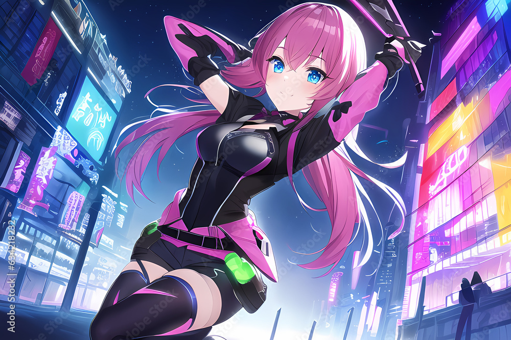 Anime girl in city 2. Generative AI Anime girl in city 2. Generative AI