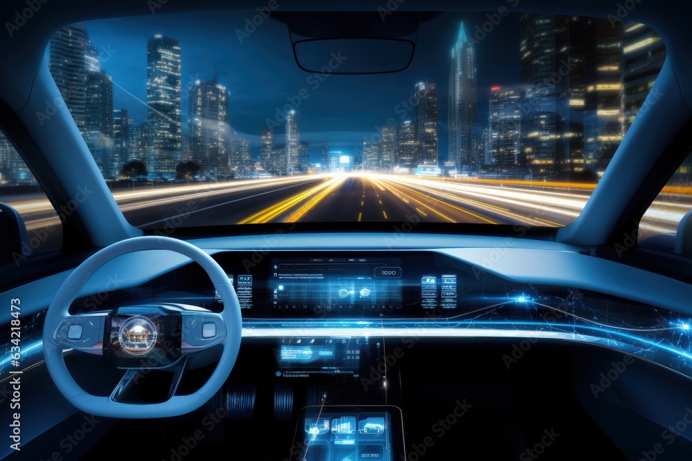 Futuristic Car Interior, Head Up Display. Generative AI