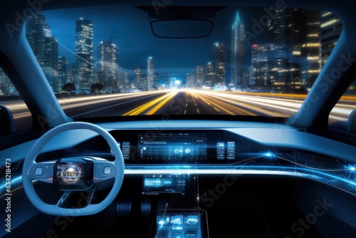 Futuristic Car Interior, Head Up Display. Generative AI