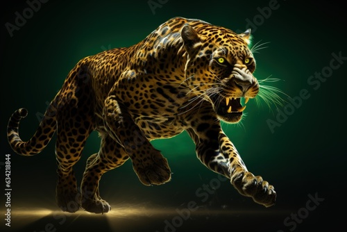 Epic gold jaguar jump. Generative AI