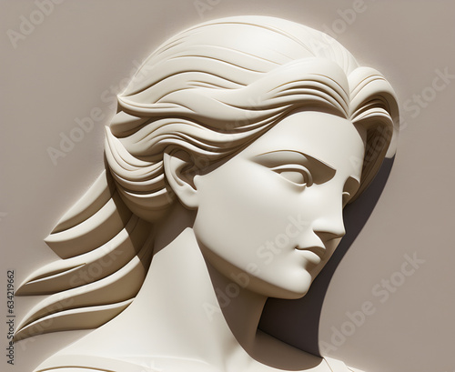 Illustration of ancient princess face bas relief. Generative AI.