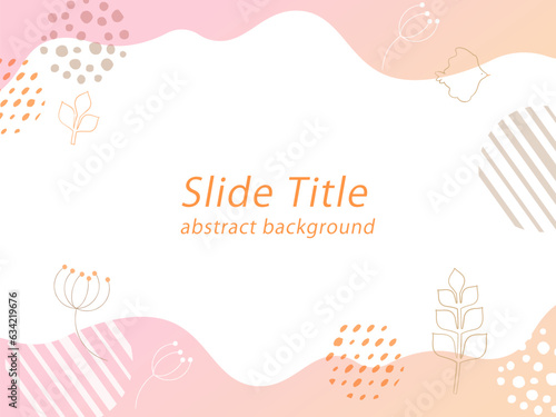 流体シェイプと植物（ボタニカル）イラストの抽象的なバックグラウンドデザイン・ピンク