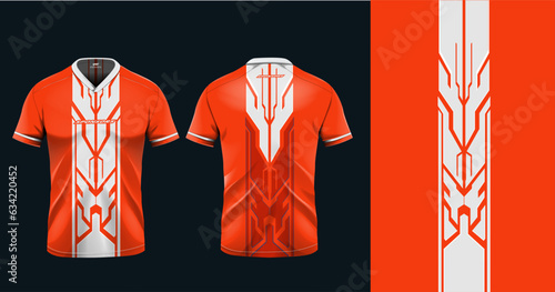 Tshirt mockup sport jersey template design for football soccer, ethnic, gaming, sports jersey abstract design orange color