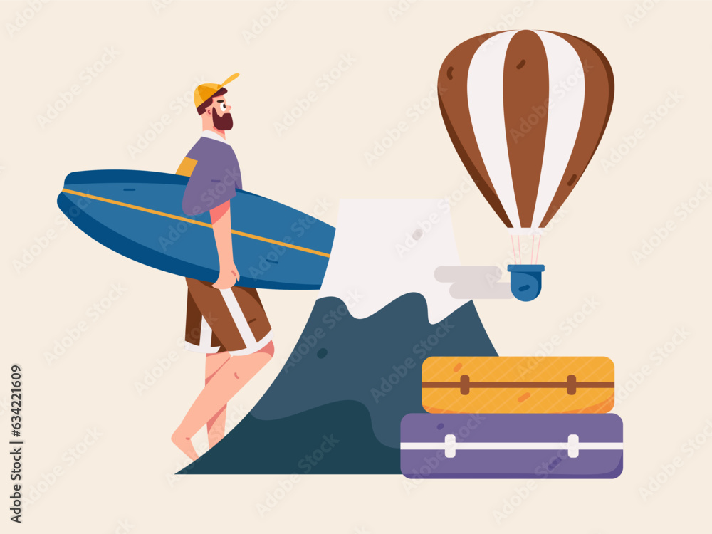 Fototapeta premium Holiday travel travel characters internet background vector hand drawn illustration 