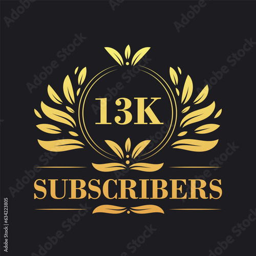 13K Subscribers celebration design. Luxurious 13K Subscribers logo for social media subscribers