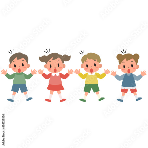 驚いた表情の女の子と男の子のイラストセット