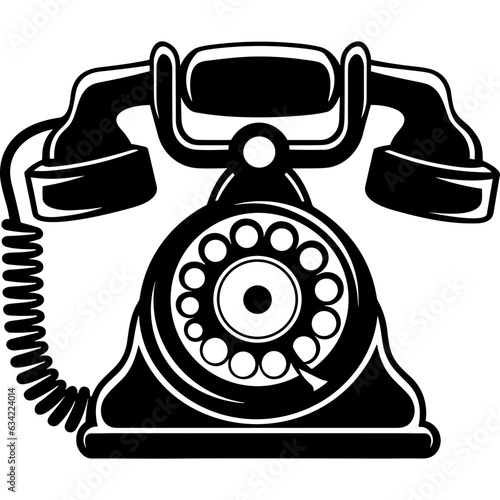 Retro phone with a cord black silhouette