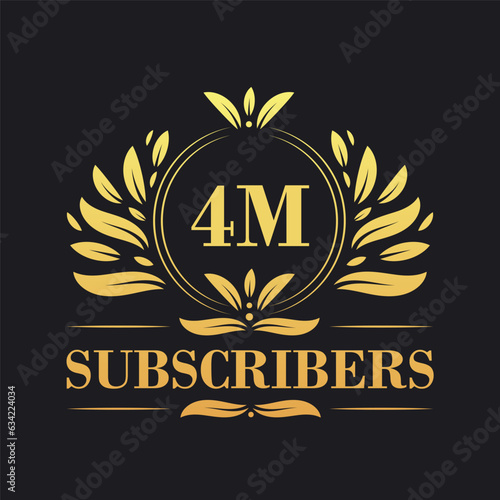 4M Subscribers celebration design. Luxurious 4M Subscribers logo for social media subscribers