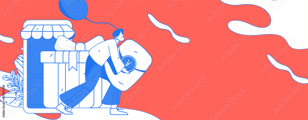 Flat vector character concept illustration with red envelopes for promotion and promotion
Flat vector character concept illustration with red envelopes for promotion and promotion
