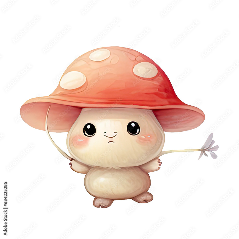 Fototapeta premium Watercolor Cute Mushroom happy.Ai Generated