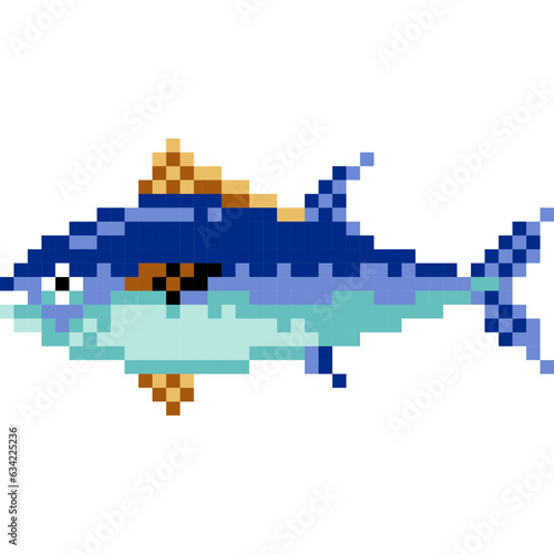 Fish cartoon icon in pixel style
