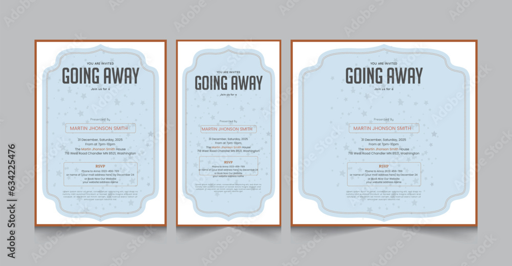 Going away party invitaion templates, farewell party a4 poster and square instagram post, vector illustration eps 10