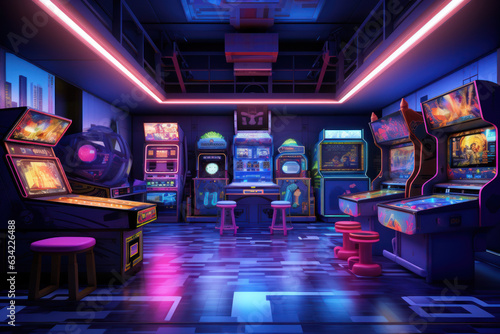 Retro 80s Neon-lit Arcade Room