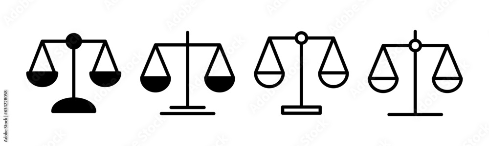 Scales icon set illustration. Law scale icon. Justice sign and symbol Scales icon set illustration. Law scale icon. Justice sign and symbol