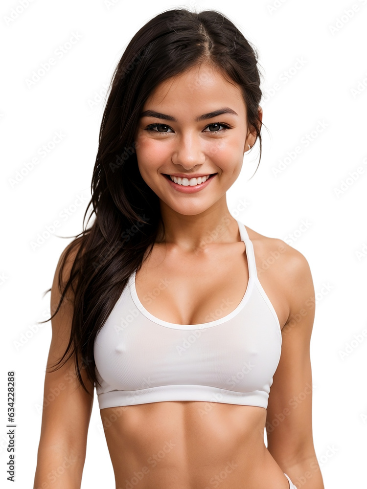 Fitness girl smiling and looking at the camera, isolated, transparent background, no background. PNG. Fitness girl smiling and looking at the camera, isolated, transparent background, no background. PNG.