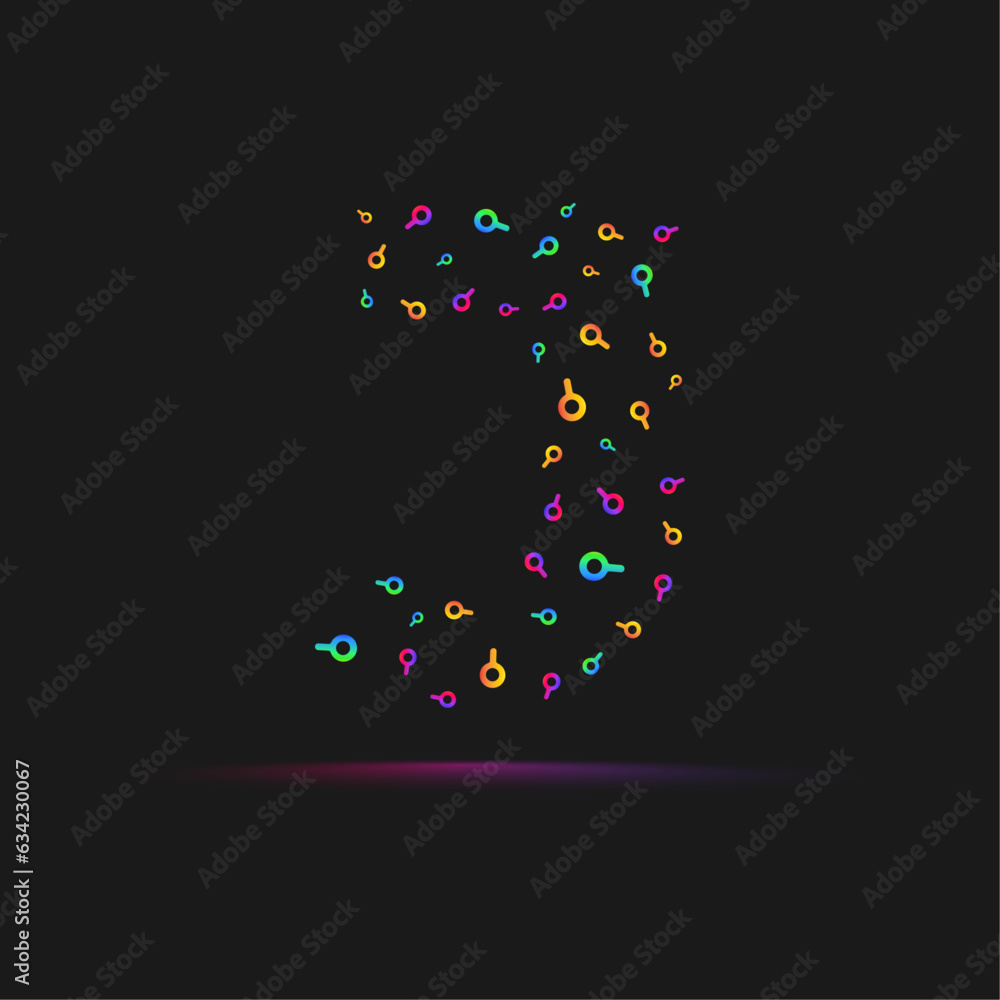 Alphabet j colorful gradient logo template with an optical find search icon